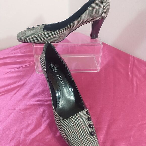 J Renee Womens SZ 8.5 M Shoes Pumps Black / Red Plaid. Condition is Pre-owned - Picture 1 of 9